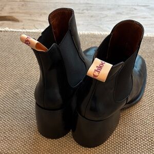 See By Chloe Black Heeled Boots with Pink Accents